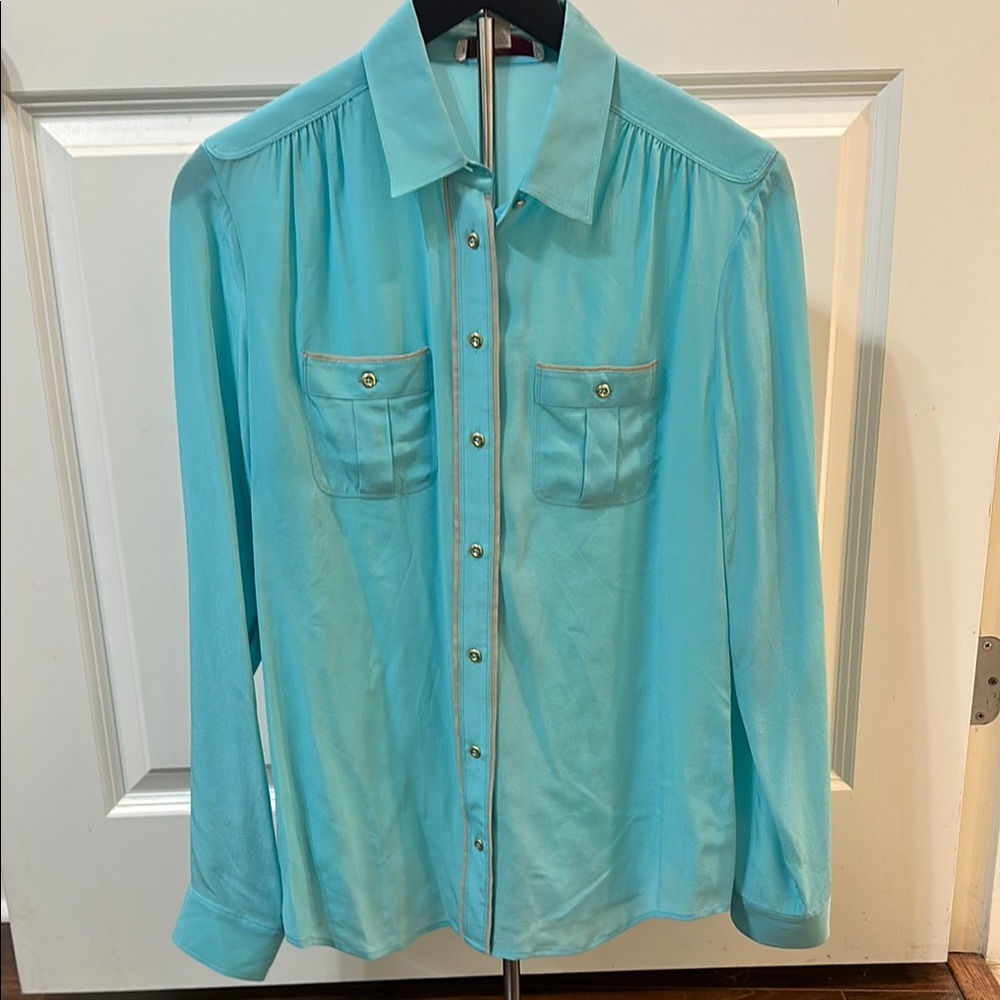 Banana Republic Aqua Long Sleeve Silk‎ Shirt